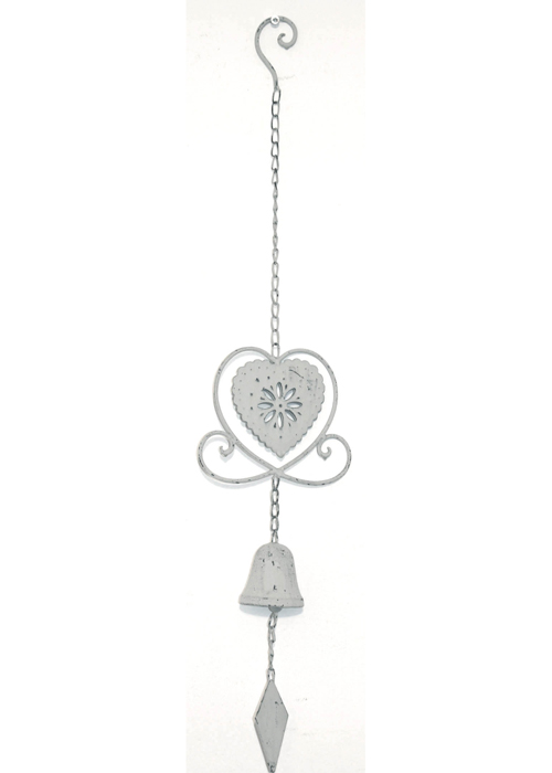 YF943 Vintage Style Distressed Grey Heart Hanging Garden Bell