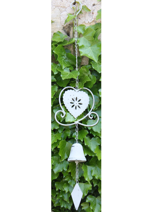 YF943 leaf Vintage Style Distressed Grey Heart Hanging Garden Bell