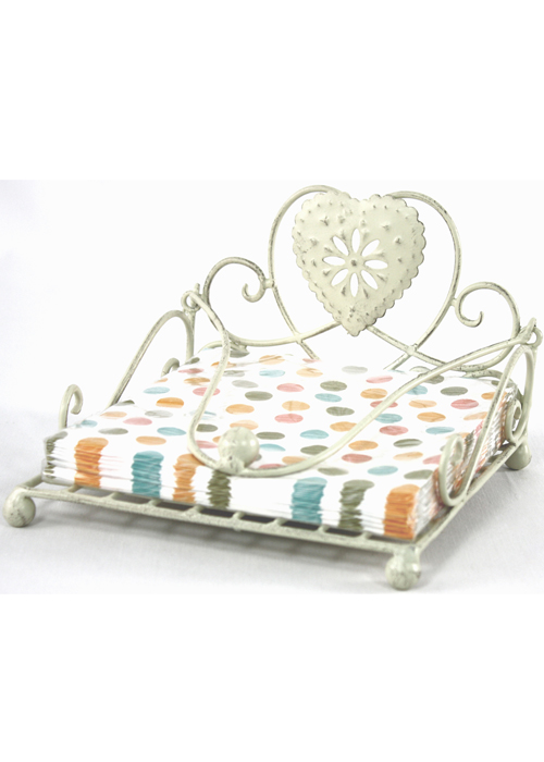 YF959_1 Heart Vintage Style Cream Napkin Serviette Stand Holder