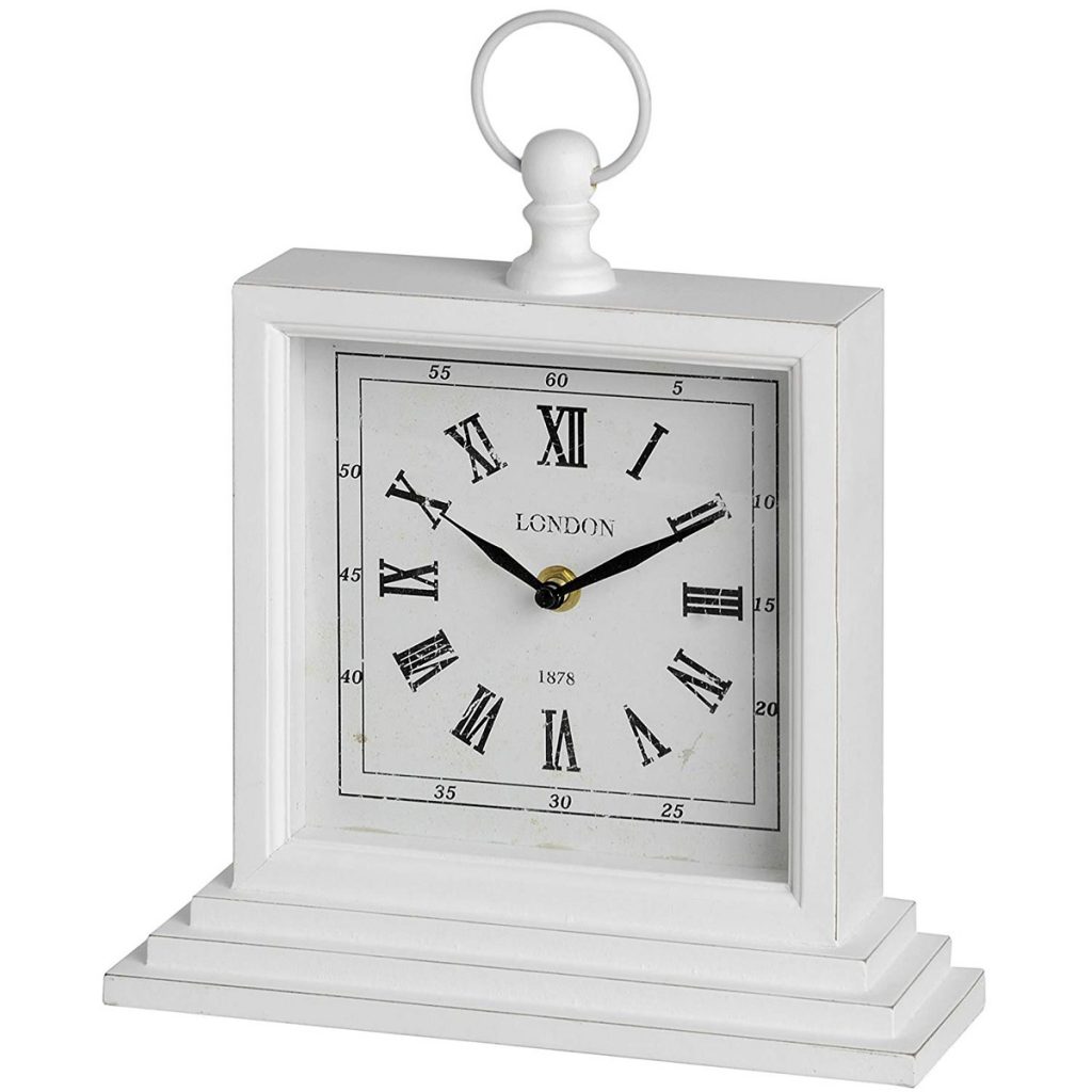 1148 Antique White Square London Table Clock With Handle