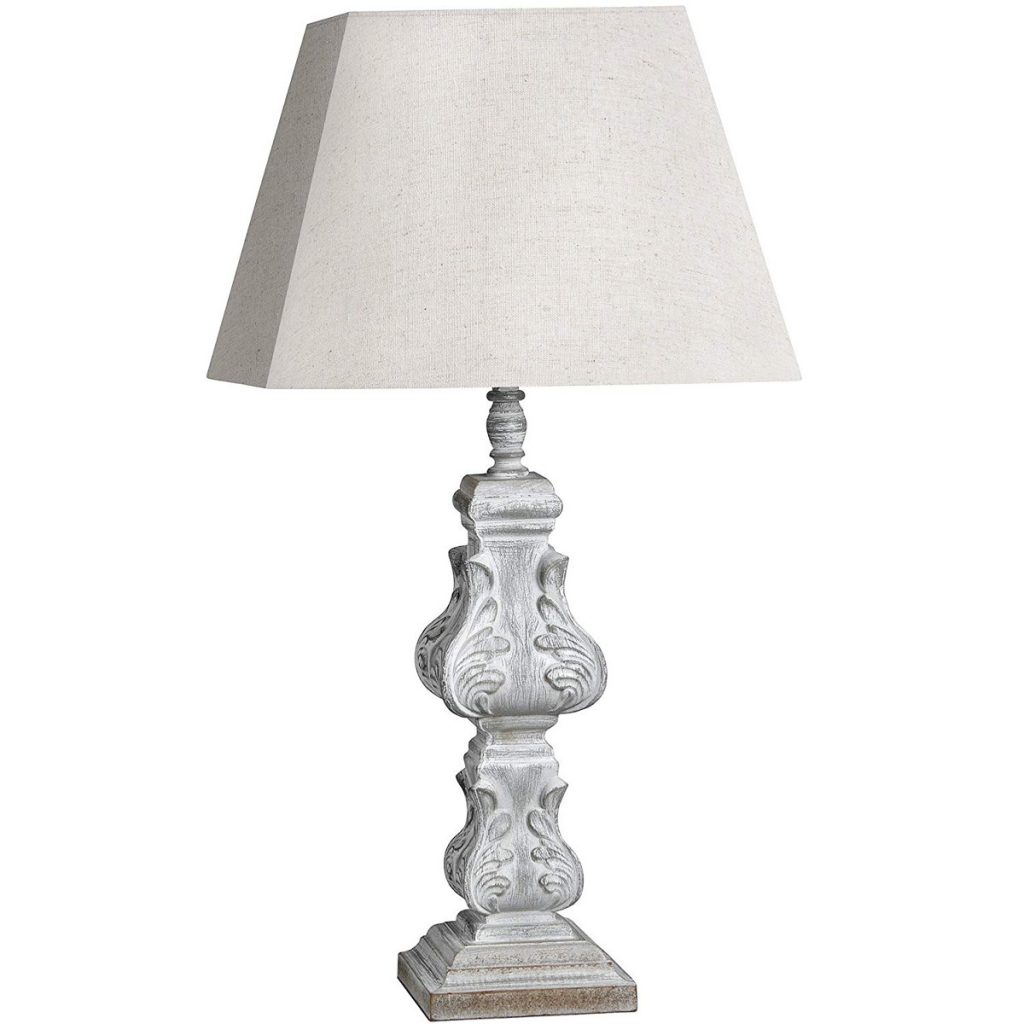 16282 Decorative Beige Light Grey Wood Linen Shade Table Light Lamp