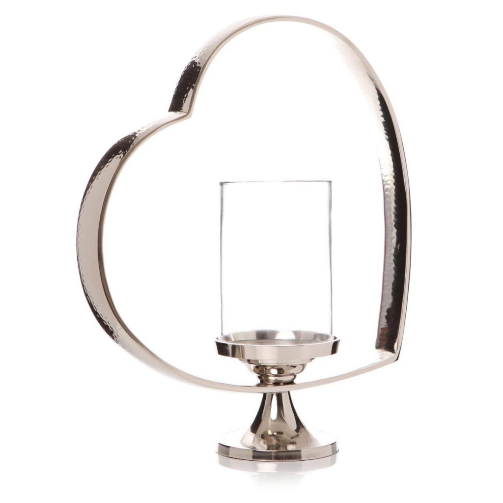 41099 Lovely Elegant Love Heart Silver Aluminium Metal Glass Lantern Candle Holder