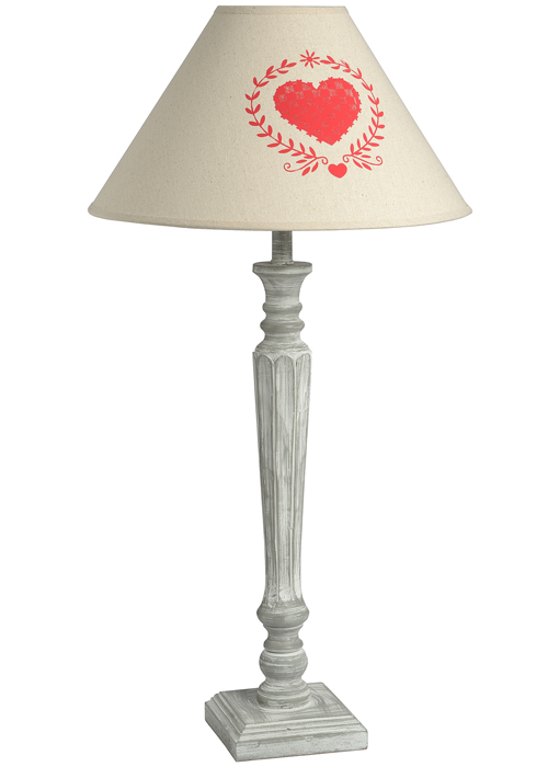 7873 French Farmhouse Style Red Heart Antique Cream Wooden Table Light Lamp