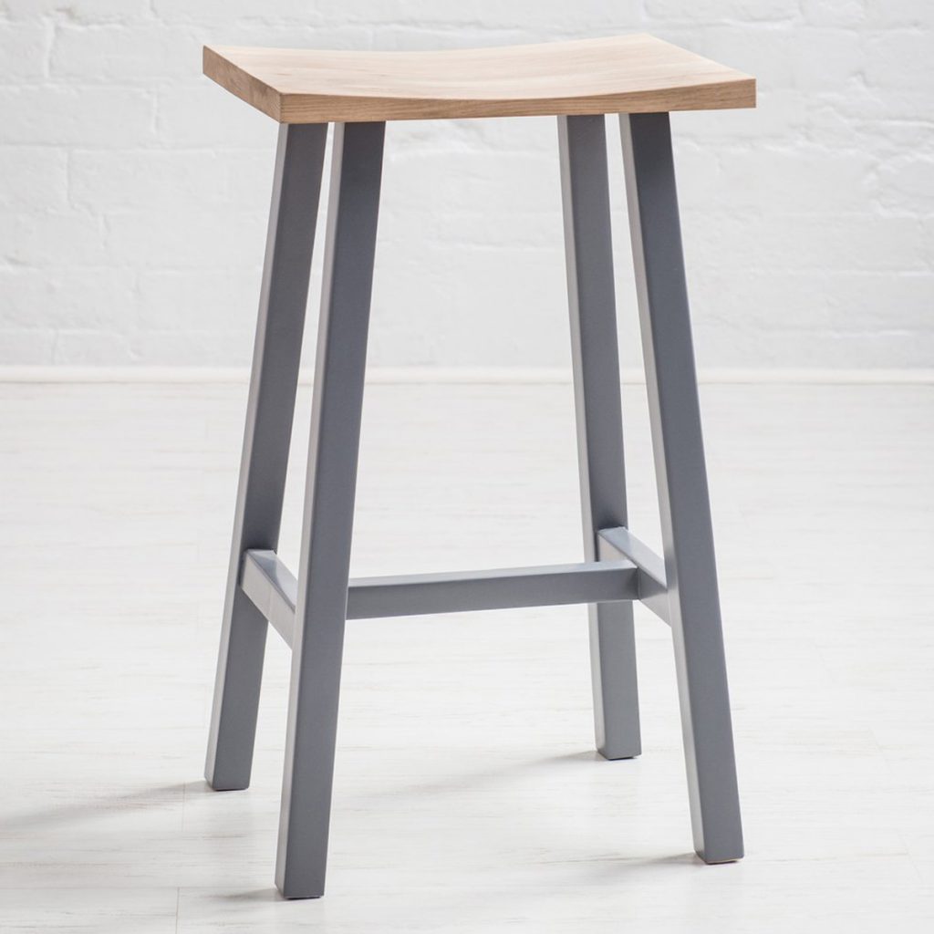 Contemporary Grey Natural Oak Sturdy Carved Wooden Breakfast Bar Seat Stool