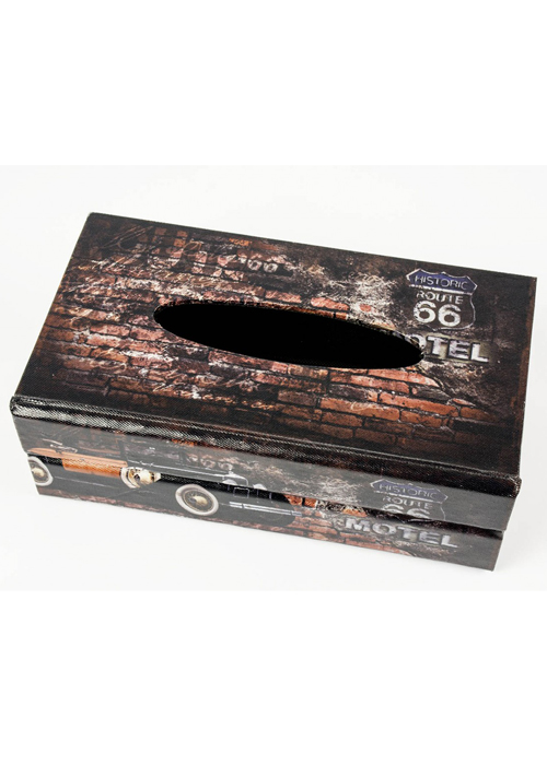 HFL062_4_Classic Car Route 66 Vintage Style Black Red Rectangle Tissue Box Holder Cover