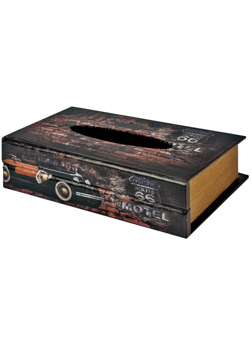 HFL062__Classic Car Route 66 Vintage Style Black Red Rectangle Tissue Box Holder Cover