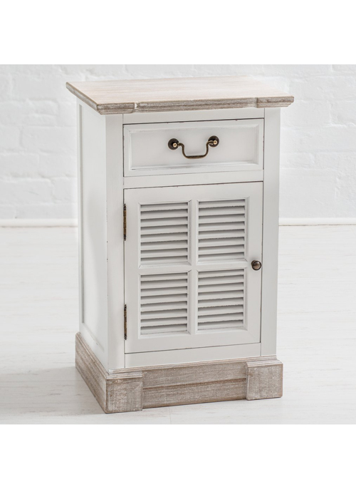 M000151_New England Style Distressed White Bedside Table Cabinet