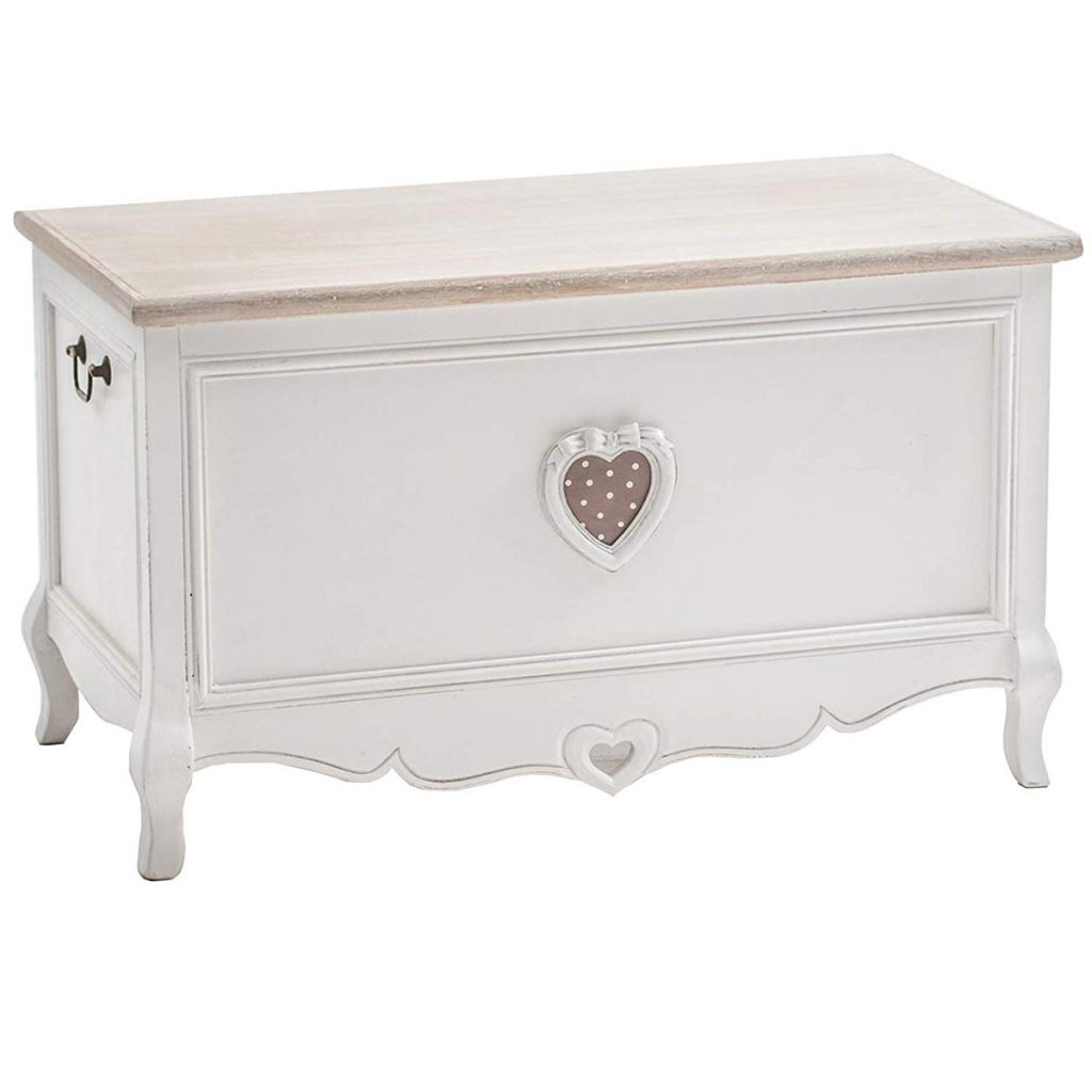 M000260 French Style White Heart Detail Wood Storage Trunk Chest Blanket Box b