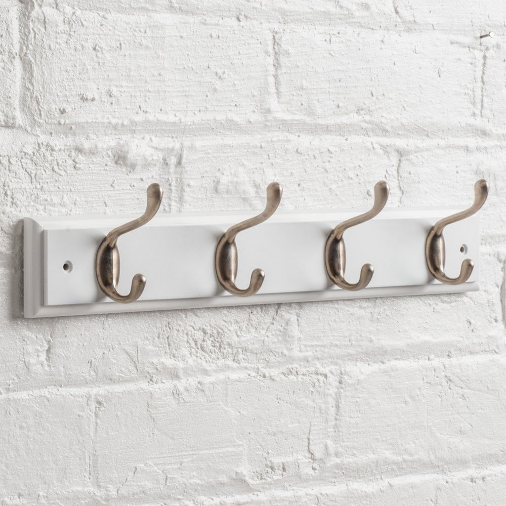 M900902_a_Paris White Heritage Painted Coat Rack Nickel Metal 4 Hooks