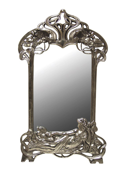 OBW141 Ornate Art Nouveau Antiqued Dark Silver Grey Decorative Mirror