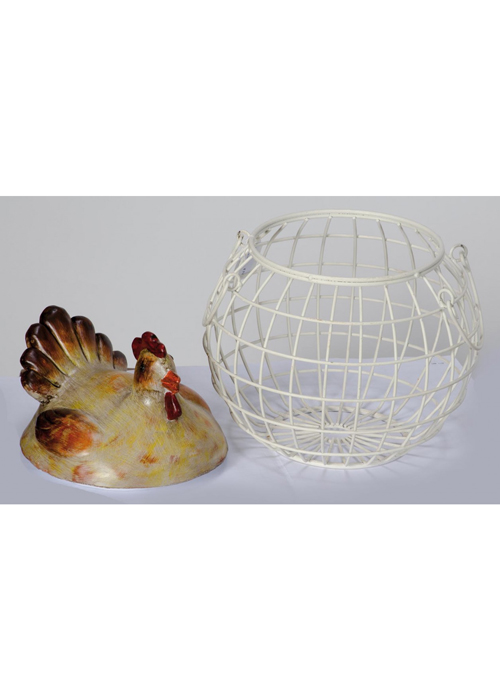 QOV005_2__Farmhouse Style Nesting Hen Chicken Lid Metal Wire Egg Basket Display Holder