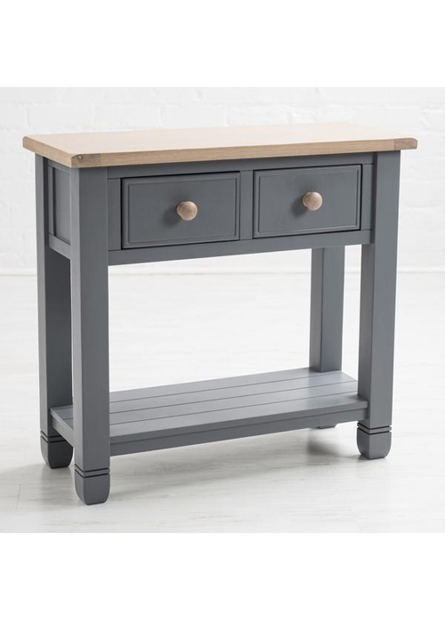 Sturdy Grey Oak Pine Wooden Handle 2 Drawer Console Table a