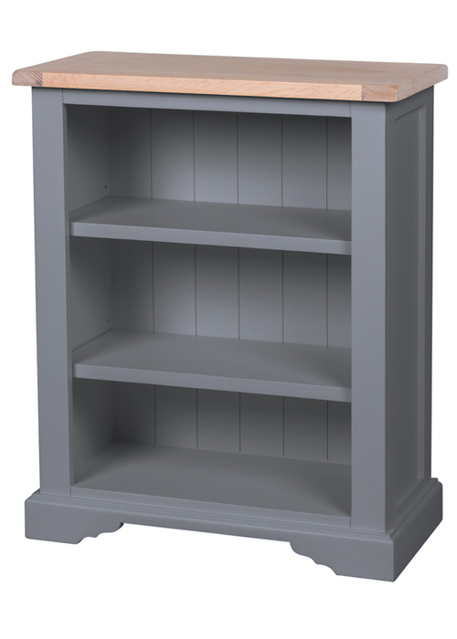 Sturdy Hand Crafted Dove Grey Pine Oak Assembled Low Bookcase