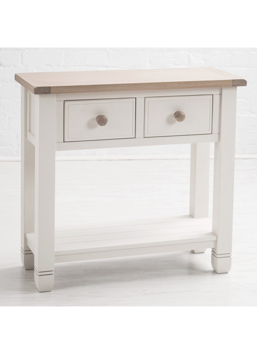 Sturdy White Wooden Handle Living Room Hallway 2 Drawer Oak Pine Console Table a