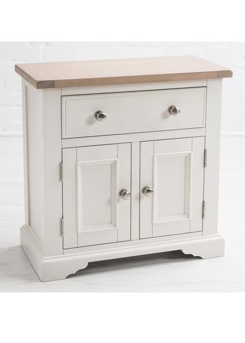 Sturdy White Wooden Oak Brushed Nickel Handle Drawer Petite Cabinet Sideboard b