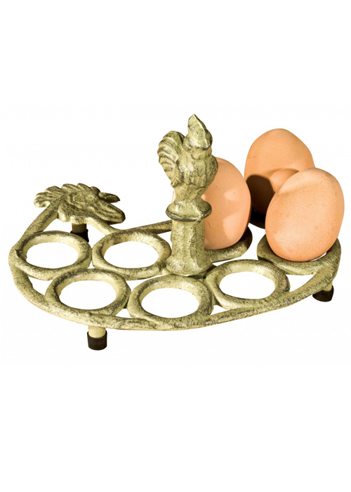 xhd029__Cast Iron Hen Sturdy Distressed Cream Brown Metal Egg Rack Display Holder Tray