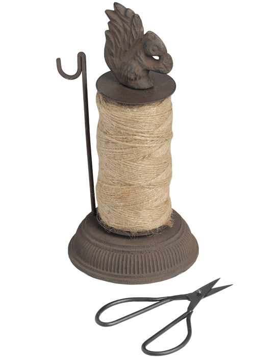 11295-a Rustic Brown Scissors Decorative String Dispenser Squirrel Figure