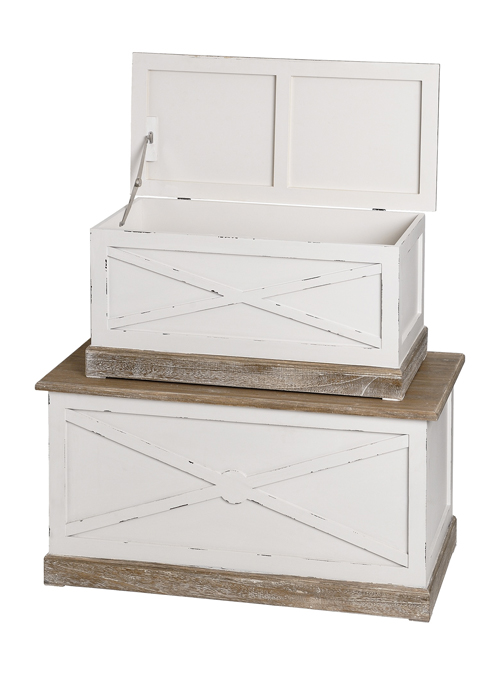 13419 Pair Set 2 New England Style Antique White Bedroom Storage Chests Blanket Boxes