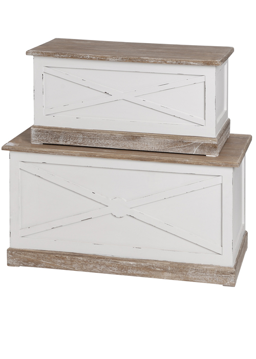 13419-a Pair Set 2 New England Style Antique White Bedroom Storage Chests Blanket Boxes