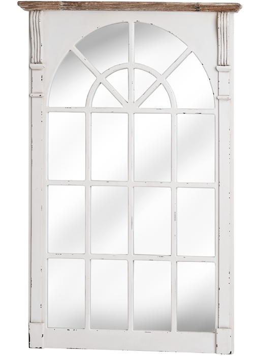 13426 New England Georgian Distressed Antique White Limed Natural Wood Window Mirror