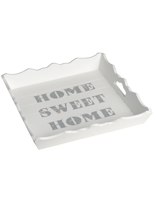 15793 Home Sweet Home White Grey Wooden Serving Kitchen Tray