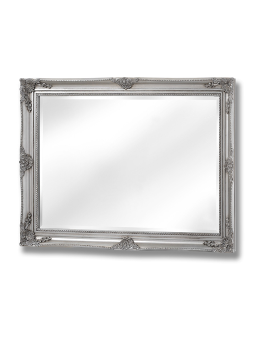 16309-a French Vintage Style Antique Silver Effect Rectangle Ornate Wall Hanging Mirror