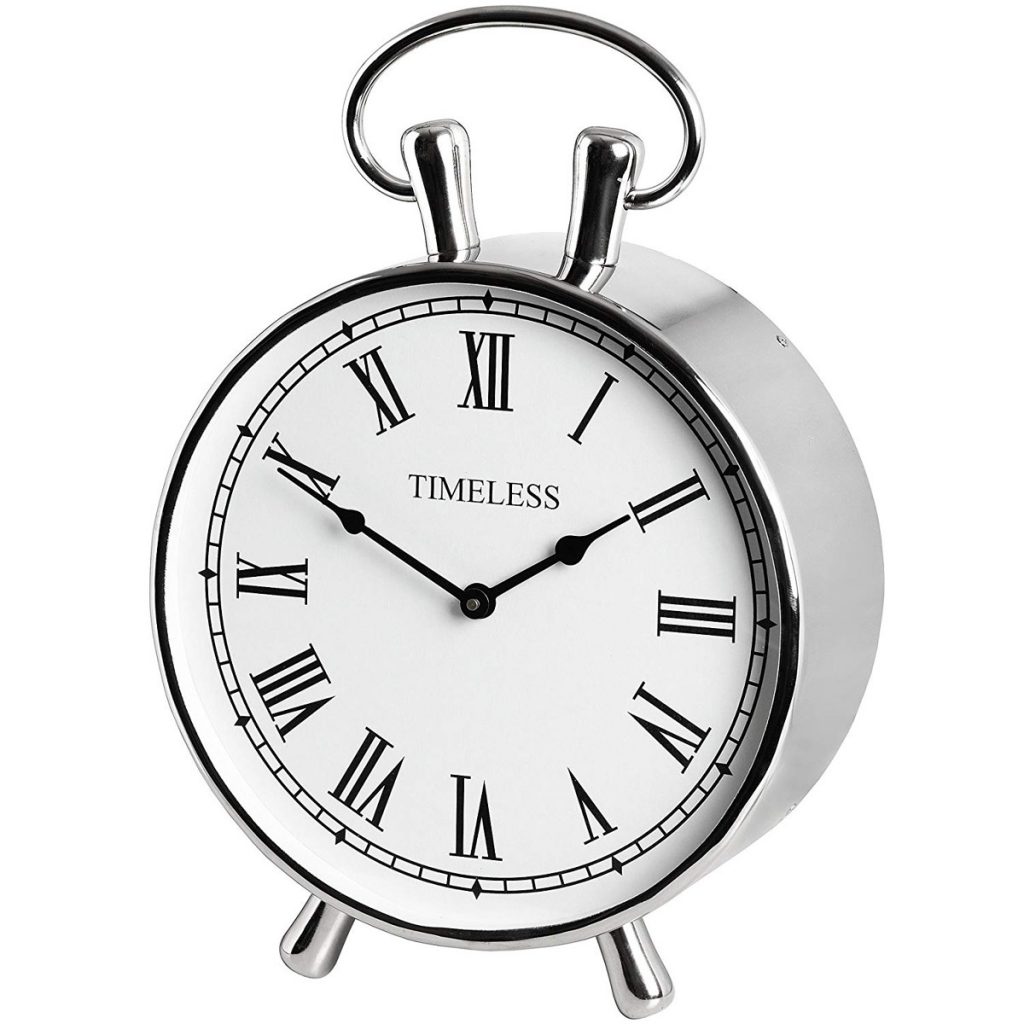 17542 Large Silver Polished Chrome White Mantel Desk Table Round Clock