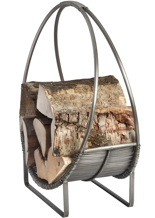 18166-b Elegant Round Antique Pewter Grey Fireplace Metal Open Storage Log Wood Holder