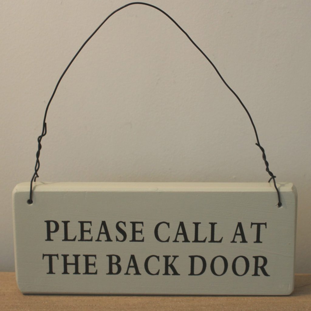 Country Green Call at Back Door Hanging Sign