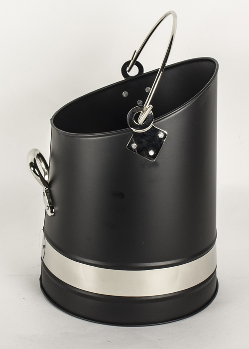 QPR033_2 Black Silver Chrome Fireplace Coal Scuttle