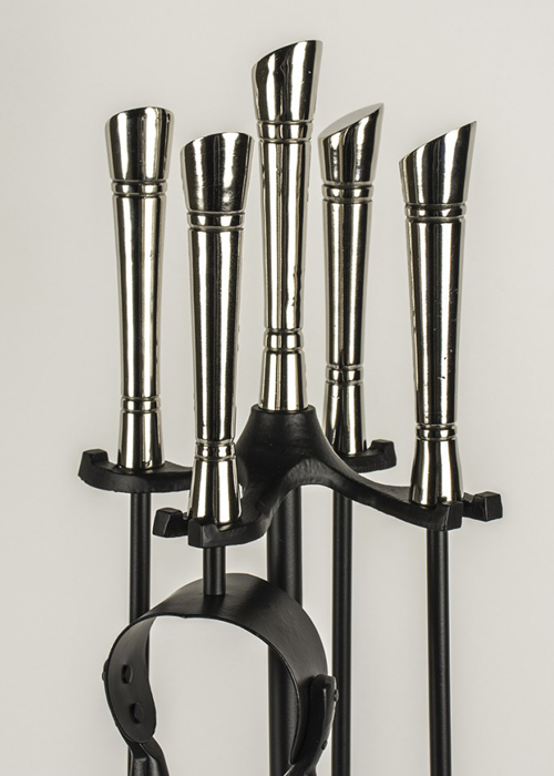 QPR034_6 Black Chrome Handle Fireplace Companion Set Interior Flair