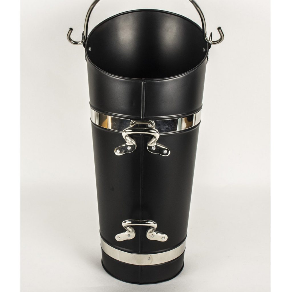 QPR035_1 Tall Black Silver Chrome Fireplace Coal Scuttle