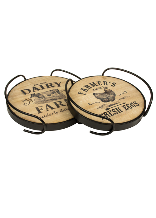 SYD015 Farmhouse Wooden Serving Trays Set of 2