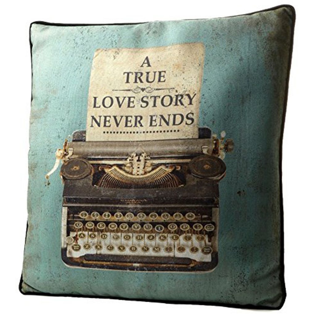 Vintage Style TRUE LOVE STORY NEVER ENDS Fabric Scatter Cushion With Inner