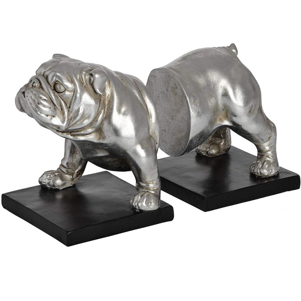 18409 Antique Silver Bull Dog Bookends