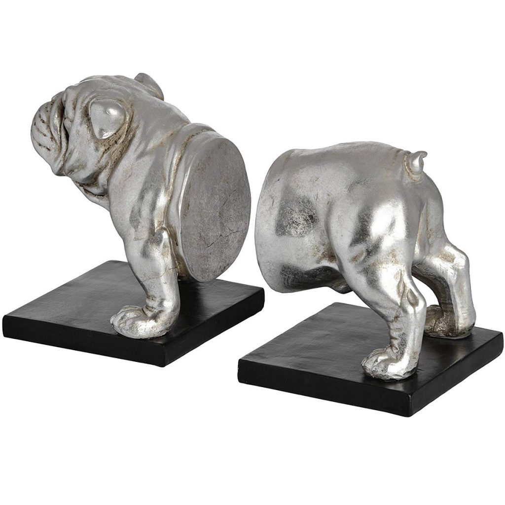 18409-a Antique Silver Bull Dog Bookends