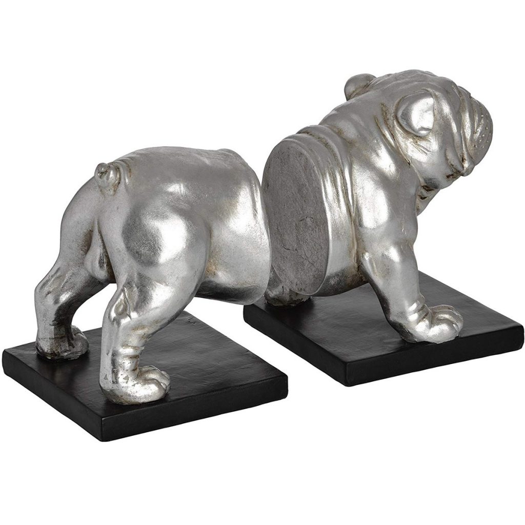 18409-b Antique Silver Bull Dog Bookends