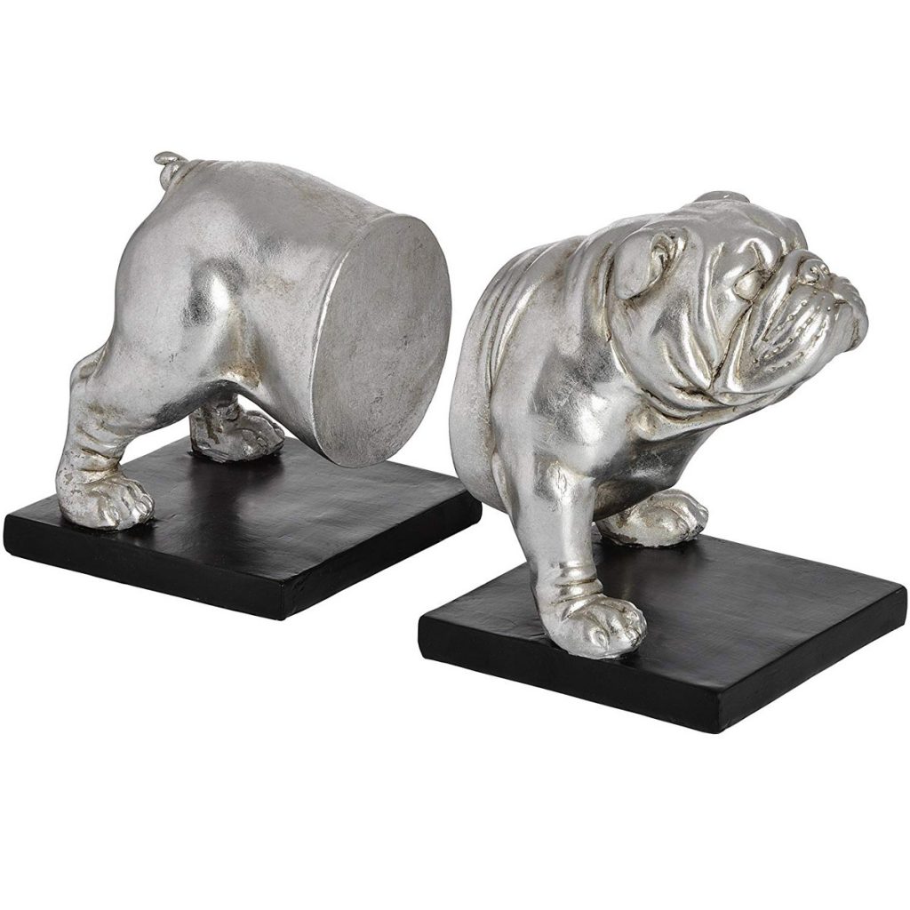 18409-c Antique Silver Bull Dog Bookends