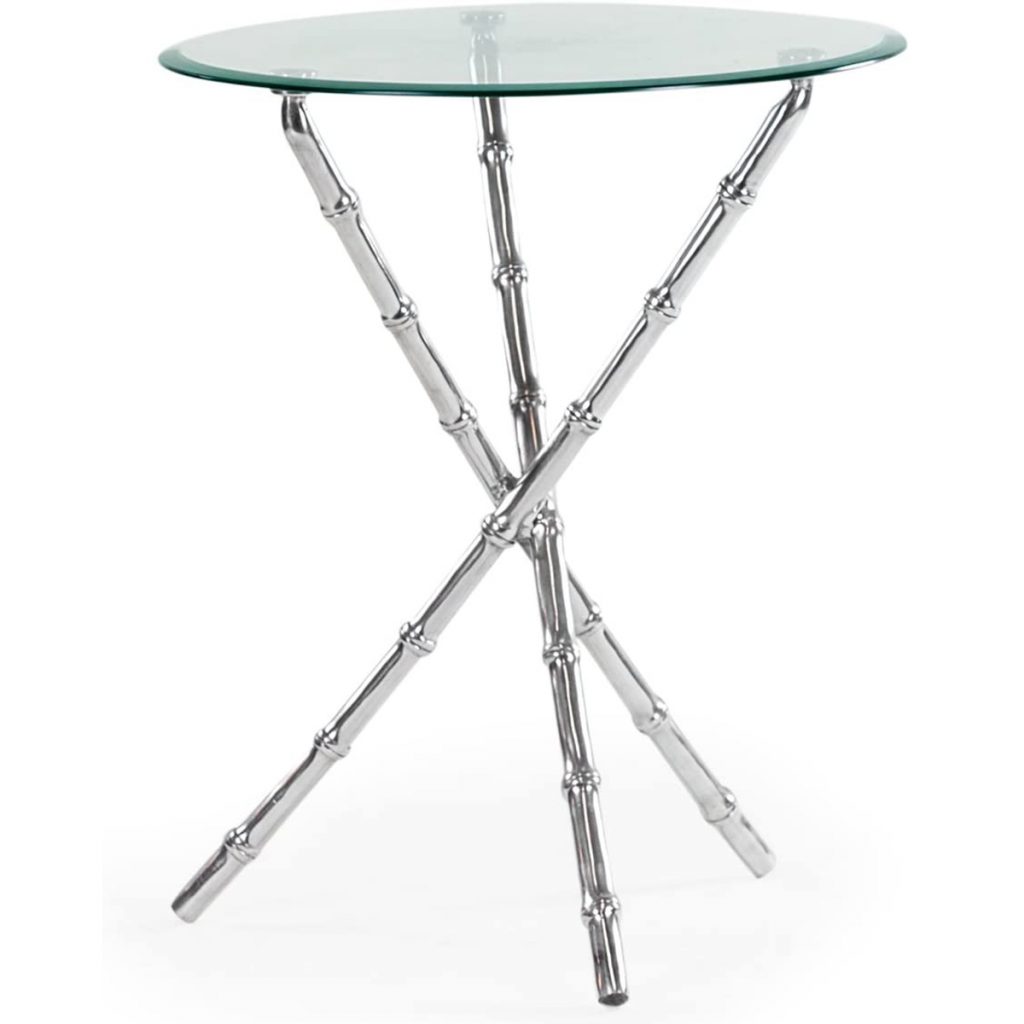 AL99_Bamboo Metal Glass Top Round Table