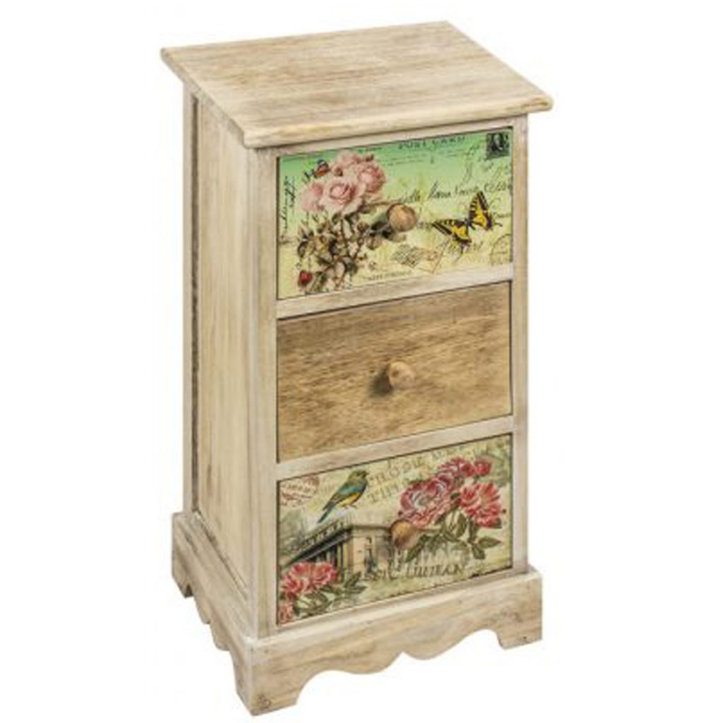 Floral Wood Effect Bedside 3 Drawer Chest