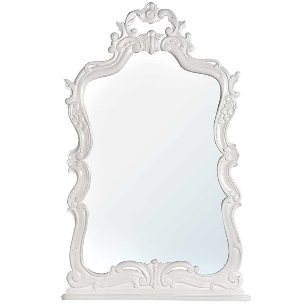 J6006-TW Ornate White Wooden Large Wall Mirror