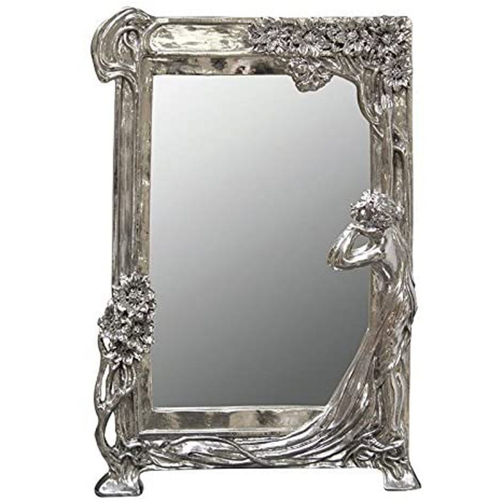 OBW408 Ornate Art Nouveau Antiqued Silver Wall Mirror