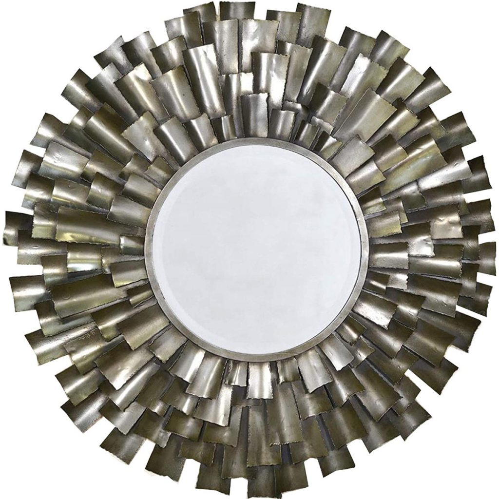 cmm080_Sunburst Silver Grey Metal Wall Mirror