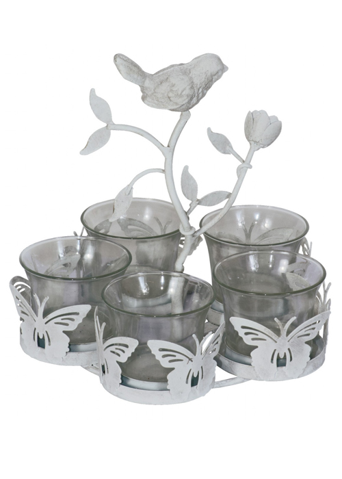 QWY010_Shabby Chic White Butterfly Tea Light Holder