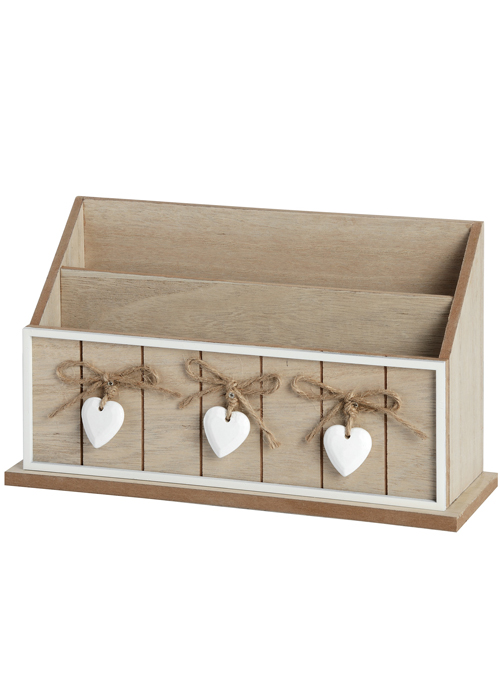 18657-b Rustic Hearts Cream Wooden Letter Rack