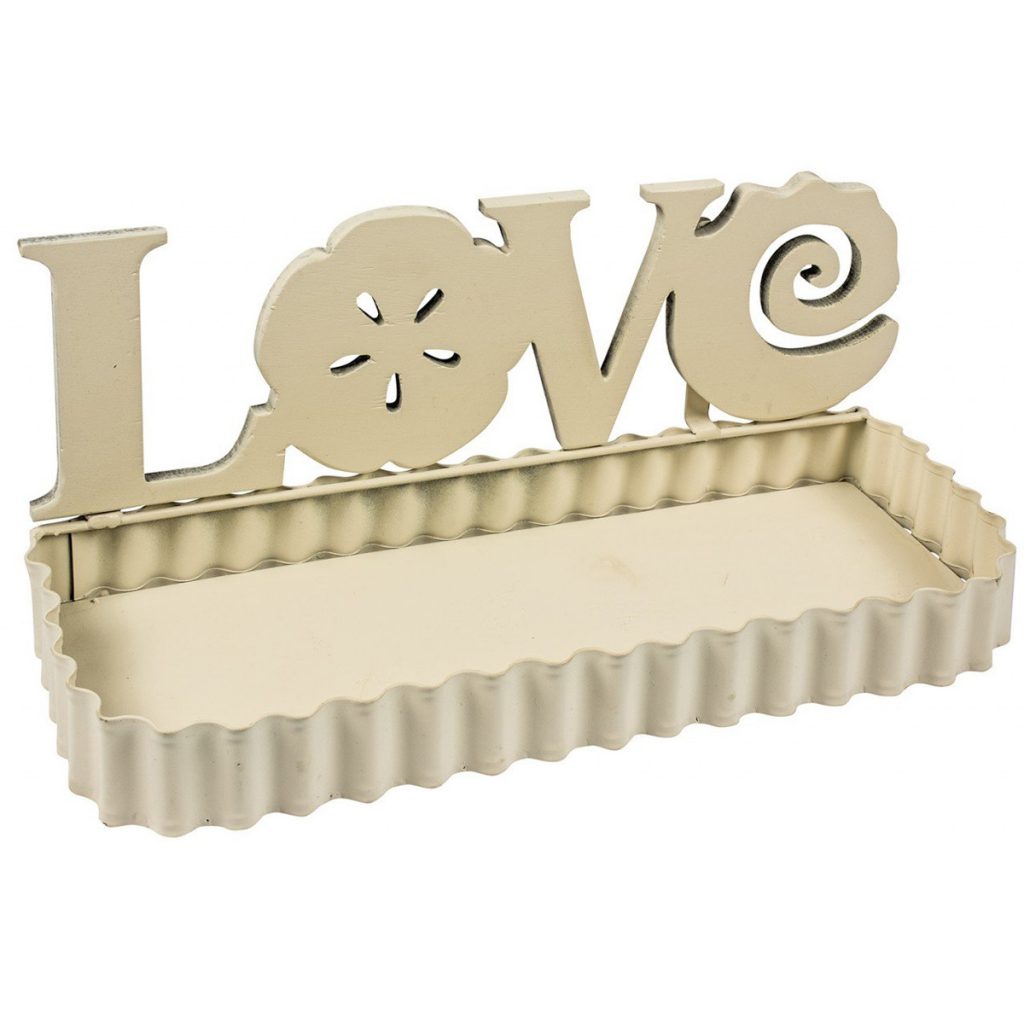 QEL024 LOVE Flower Cream Metal Wall Shelf