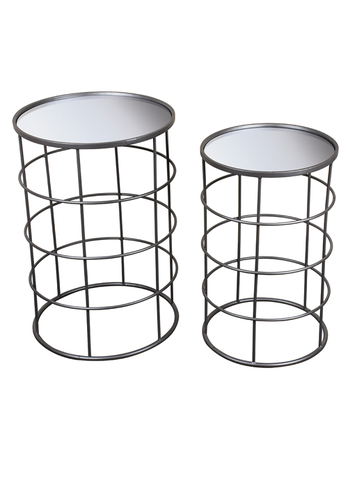 QEL055_Contemporary Mirrored Grey Round Nested Tables