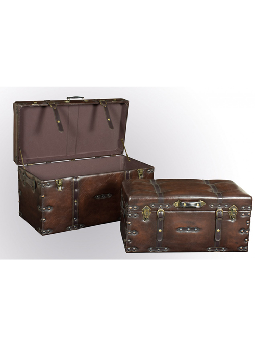 UGK002_4_Pair of Antique Brown Storage Trunks