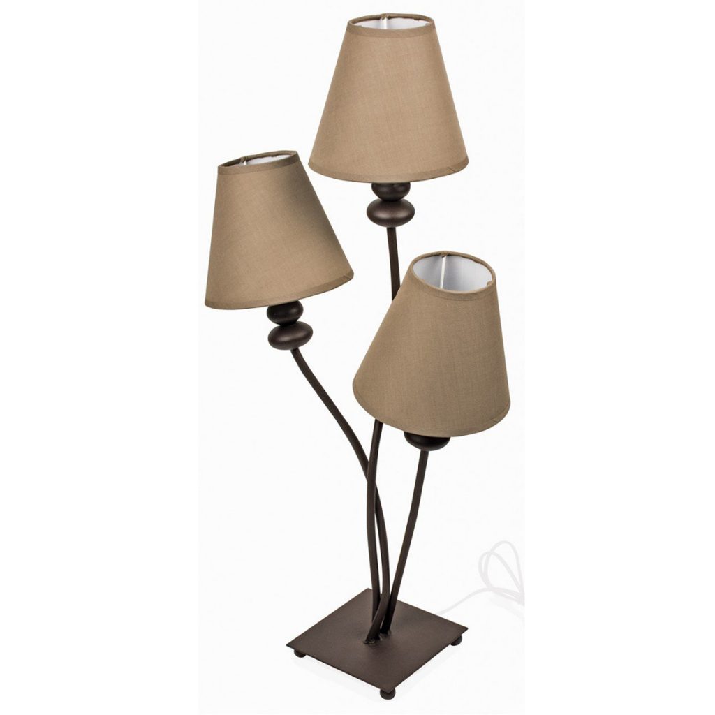 WEI002_Brown Beige Linen Triple Table Lamp