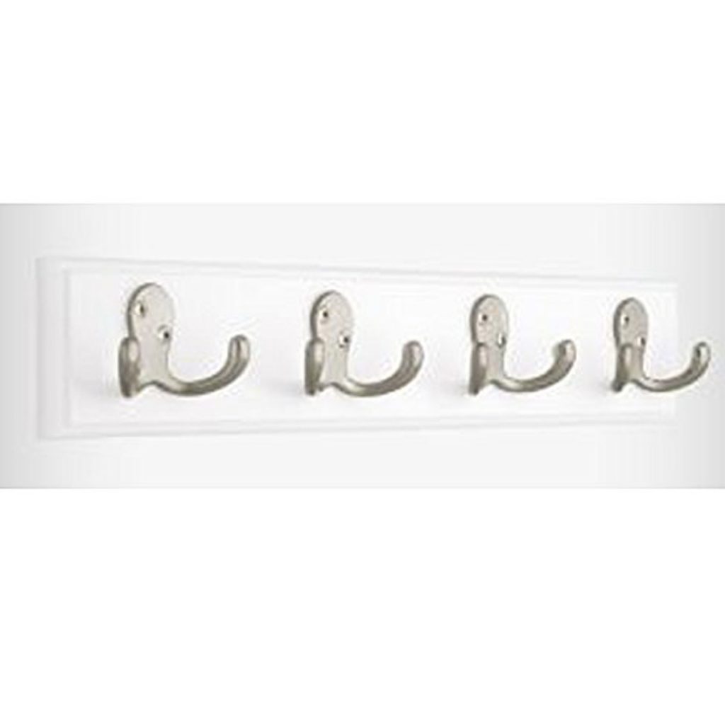 White Wooden Silver Double Hooks Rail